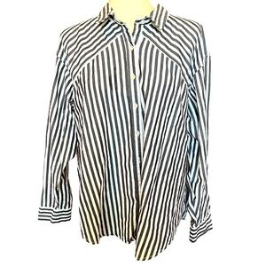 Maurices Button Down Cotton Striped Long Sleeve Top. Gray and White. Size: XL